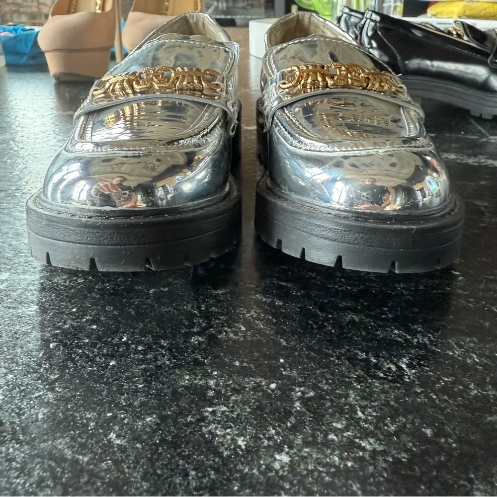 Sam Edelman Silver Loafers with Gild Detail Toddler Girls Size 11